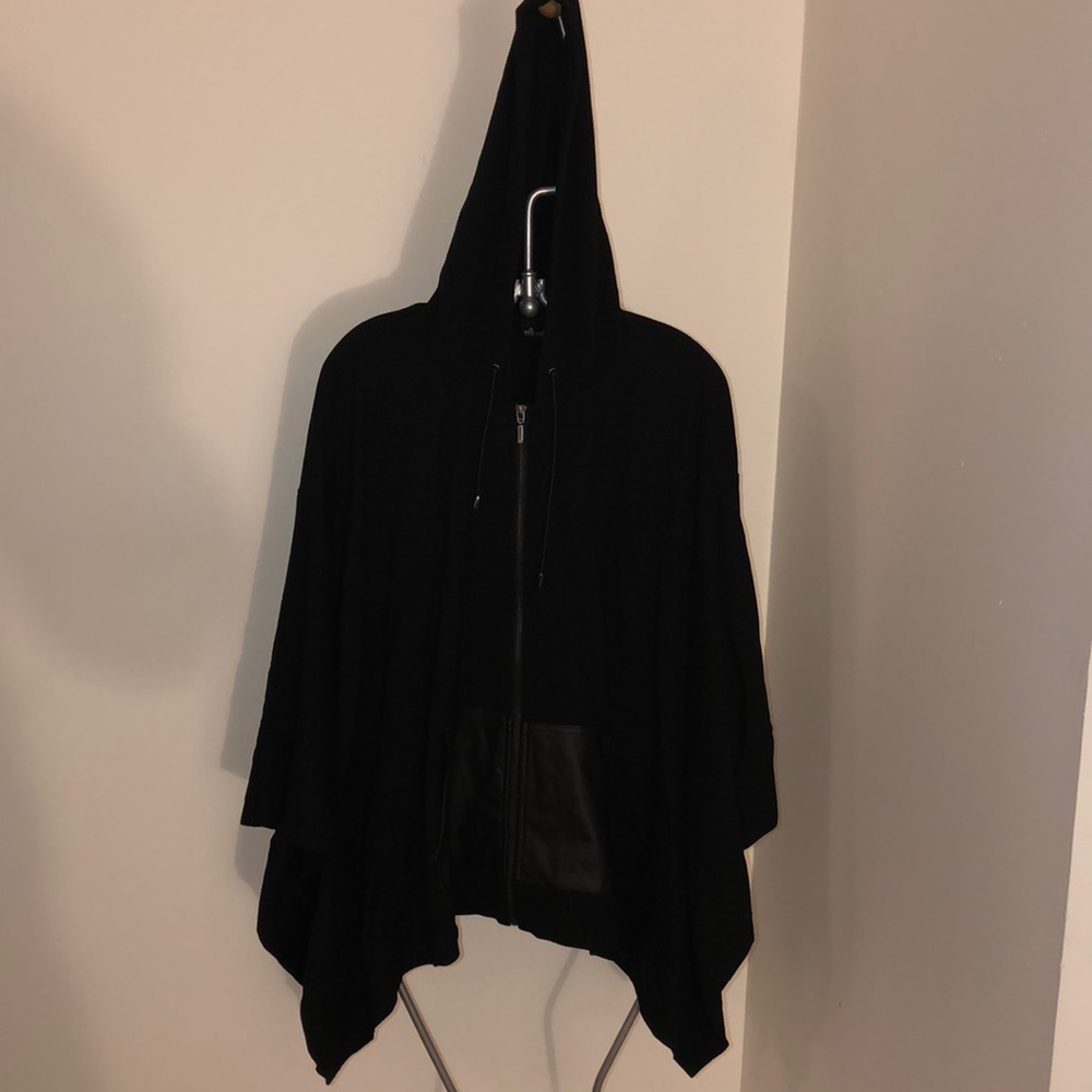 Asymmetry cape w/ faux leather pockets
